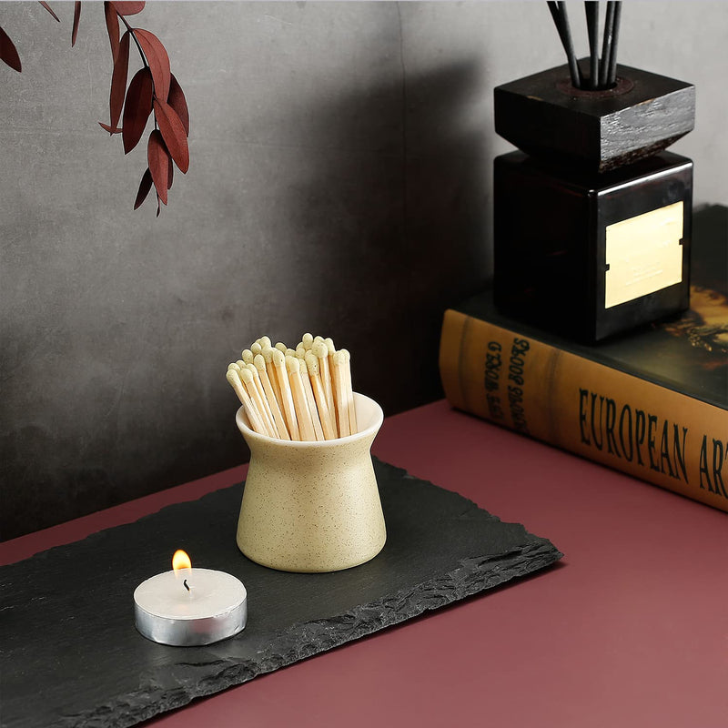 [Australia] - 2 Pack Match Holder with 6 Pcs Strikers, Handmade Ceramic Match Box for All Matches, Cute Home Decor Match Jar with Striker for Candle, Fireplace, Parlor. (Sold without Matches) (Off White) Off White 