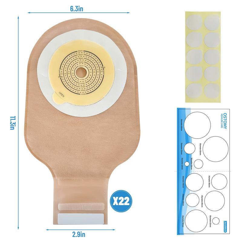[Australia] - 22 PCS Colostomy Bags Ostomy Supplies, One Piece Drainable Ostomy Bag for Adult with Closure, 15mm-60mm Cut-to-Fit Urostomy Bag, Ileostomy Supplies for Ileostomy Stoma Care Hook and Loop Closure 