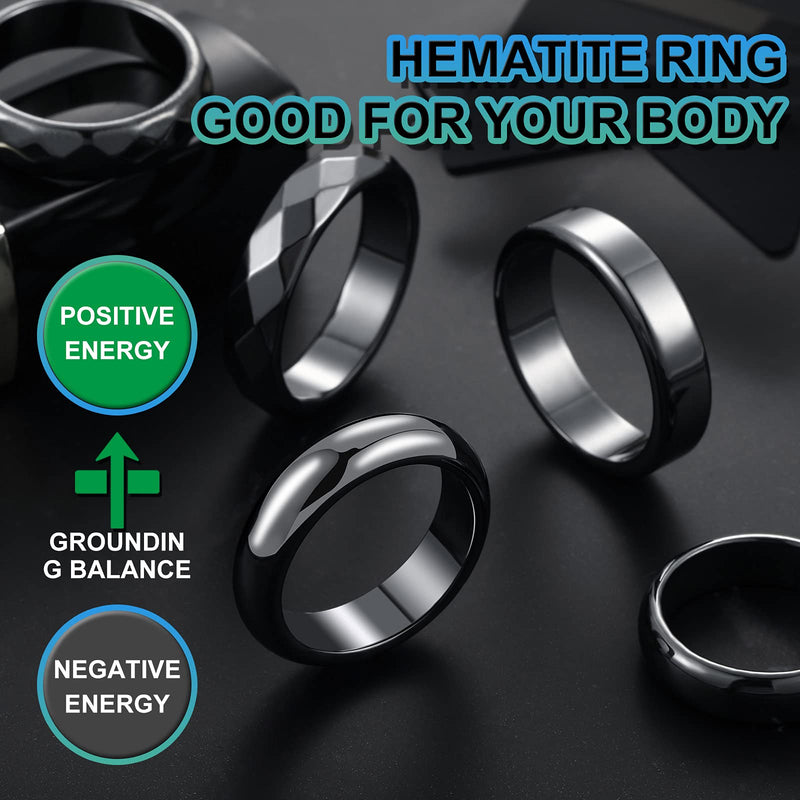 [Australia] - 32 Pieces Genuine Hematite Rings Set Negative Energy Ring Non Magnetic Hematite Stone Ring 6t Curved Surface Ring 6 Plane Ring 6t Faceted Ring Size 6-13 or Teen Girl Cute Cool Jewelry Black 