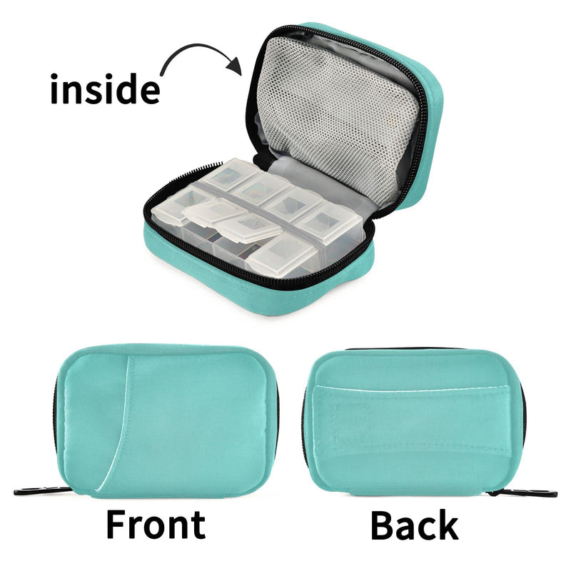Travel Pill Case 7 Day Pill Organizer Turquoise Pill Case Portable Weekly Pill Box Bag Container Vitamin Supplement Holder with Zipper for Family Business Z-turquoise