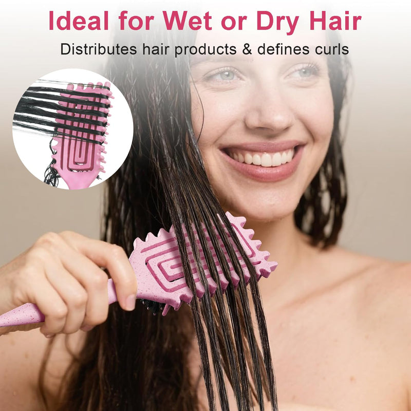 2-Pack Curly Hair Brush, Curl Defining Brush with Soft Boar Bristles Detangling Tangled Glides, Wide-Teeth Design Effortlessly Shaping & Defining Curls, Curling Definer for Wet & Dry Hair(Pink Purple) Pink Purple