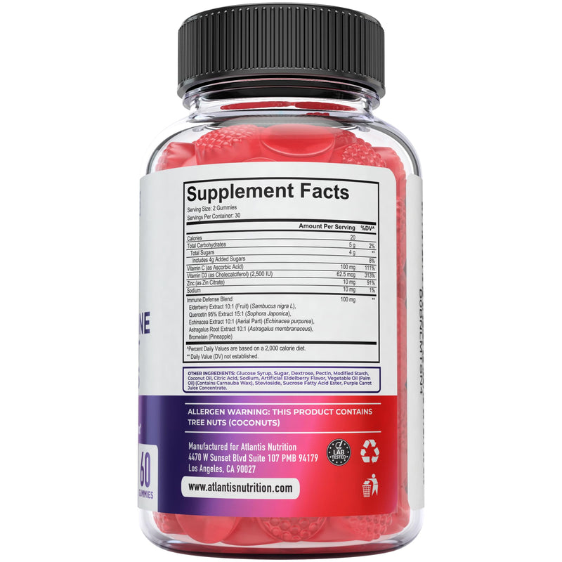 Atlantis Nutrition 8-in-1 Immune Support Gummies with Elderberry | Immune Supplement with Elderberry, Quercetin, Zinc, Vitamin C - Immunity Boosters for Adults & Kids - Delicious Flavor - 60 Count 60 Count (Pack of 1)