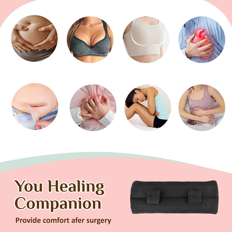 Seat Belt Pillow Post Surgery, Port Pillows for Chemo Patients Seatbelt Cushion with Pocket for Ice Hot Pack, Mastectomy Hysterectomy Pacemaker pillow,After Heart Surgery Recovery Gifts (Black, Large) Black