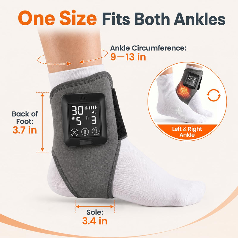 Foot Massager with Heat, Cordless Heated Ankle Wrap with Vibration, 4000mAh Rechargeable Adjustable Ankle Brace, 6 Heat & 6 Vibration Levels, 6 Timing Options(Single)