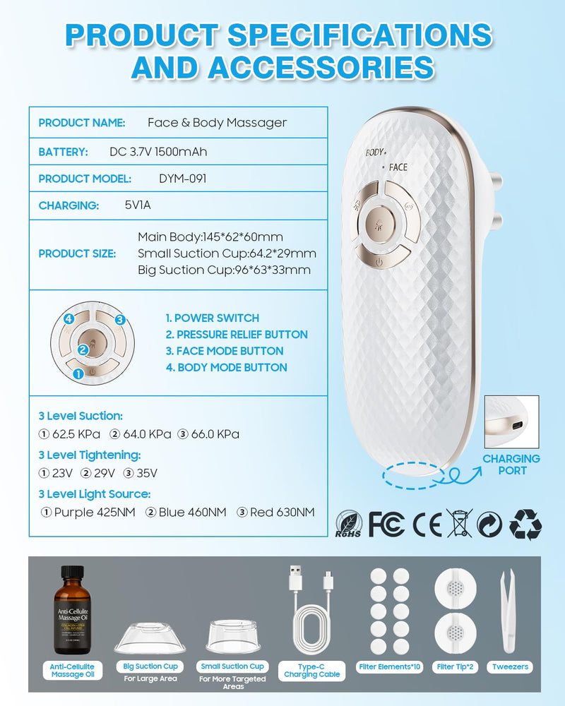 Body Sculpting Machine, 4-in-1 Anti-Cellulite Massager for Body Contouring | Skin Tightening Device for Stomach, Arms, Legs, Thighs, Love Handles, Lymphatic Drainage & Muscle Relaxation White