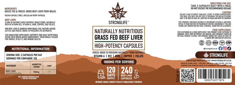 Beef Liver Capsules for Men & Women | 1000mg Freeze-Dried | 240 Capsules | 120-Day Supply | Natural Iron, Energy & Nutrient Support creatine