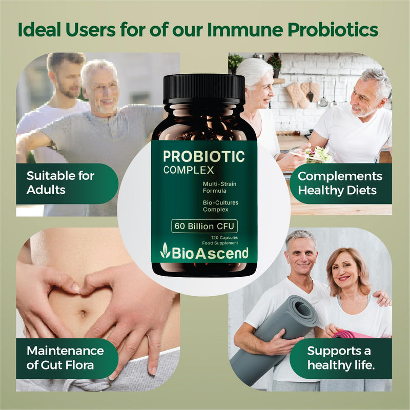 Gut Health & Digestive Support | Bio Cultures Complex Probiotics & Prebiotics | 60 Billion CFU | 2 Months Supply | 120 Capsules | Lactobacillus & Bifidobacterium Strains
