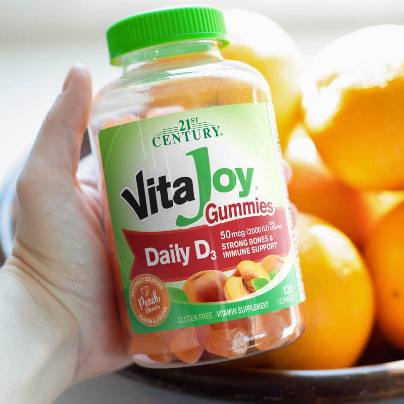 21st Century VitaJoy Vitamin D3 Gummies 2000 IU, Peach, 120 Count | Daily Vitamin D3 2000 IU Gummies, Immune & Bone Health Support, Delicious Peach Flavor, Gluten Free