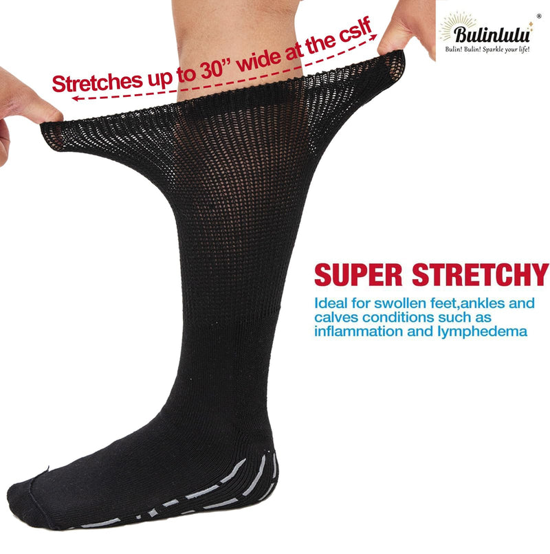 [Australia] - Extra Width Diabetic Socks Men Women-4 Pairs Wide Edema Sock for Swollen Feet,Non Slip Cast Bariatric Socks 13-15 Black 
