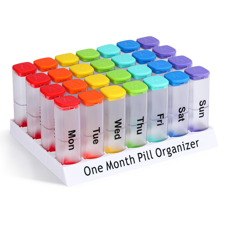 CAidRE 28 Day Pill Box, Clear Extra Large Vitamin Dispenser AM PM | 4 Week Transparent Medication Organizer, Moisture Proof Travel Pods Twice Daily, Instantly Track Your Supplements Clear1 monthly pill oeganizer