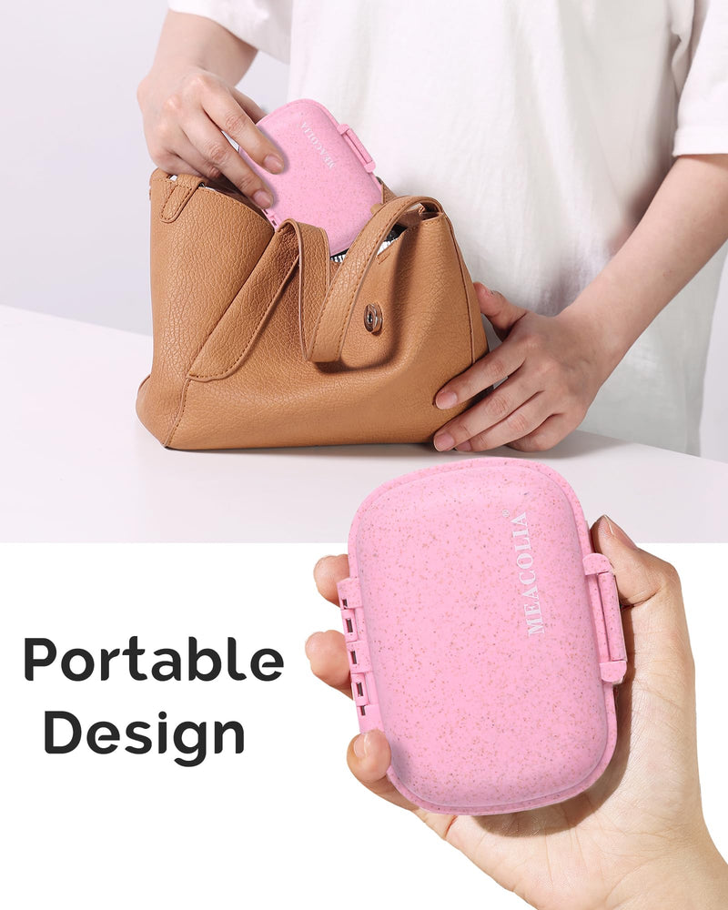 8 Compartments Travel Pill Organizer, Daily Pill Case Small Pill Box for Pocket Purse, Portable Pill Container Medicine Vitamin Organizer (Pink) Pink