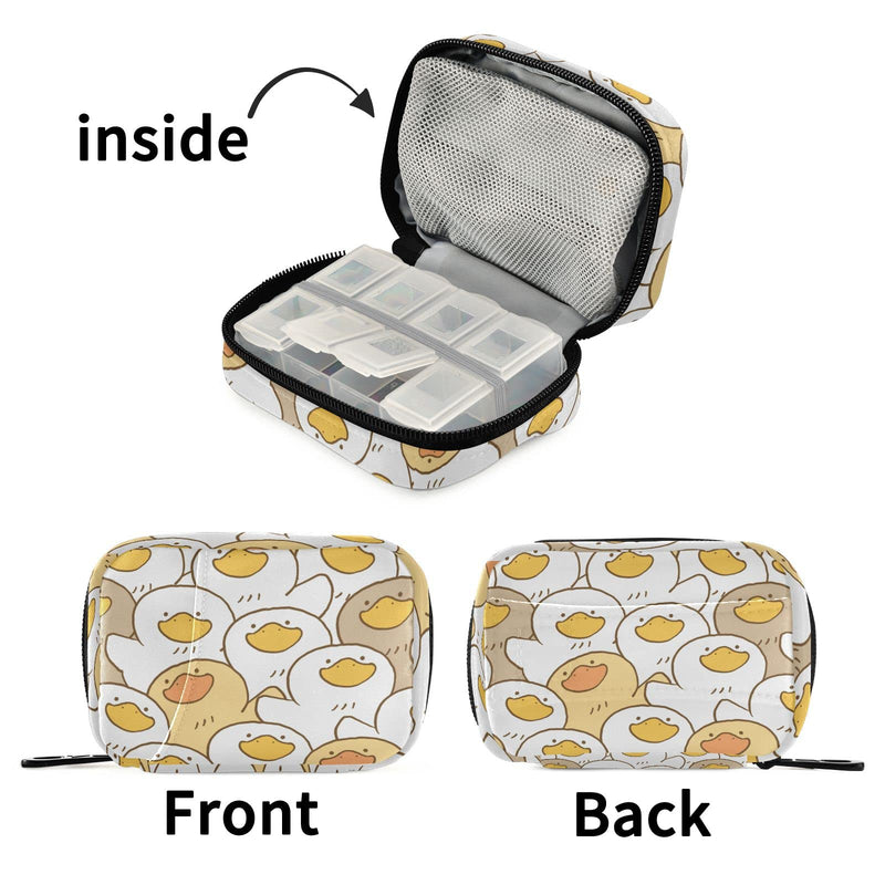 Fustylead Cute Cartoon Duck Travel Pill Organizer Case Zipper for Purse with Removable Weekly Pill Box for Medicine, Vitamin, Supplement Medicine Organizer