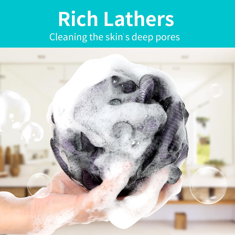 [Australia] - Bath Loofah Shower Sponge Body Back Scrubber Soft Mesh Shower Puffs Exfoliating Loofa for Women & Men Bath Accessories Cleaning Tool(4Pack 60G Dark Elf) 1 Count (Pack of 4) 
