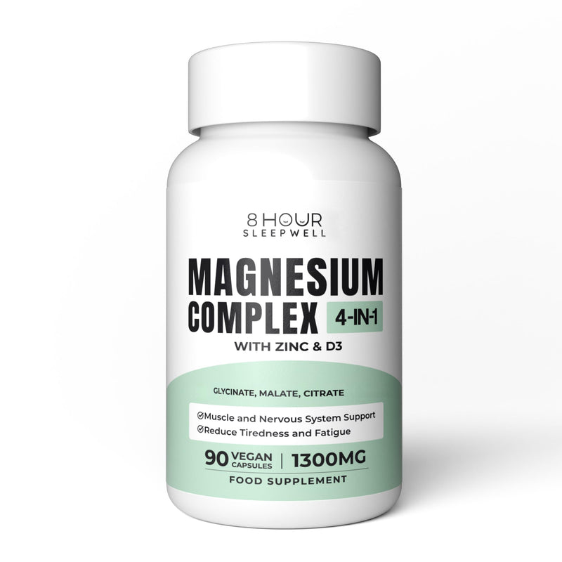 Magnesium Glycinate with Zinc & Vitamin D3 | 4 in 1 Complex | 1300mg Magnesium Supplements (Bisglycinate, Citrate & Malate) | 90 Vegan, Gluten-Free Capsules | High-Strength & Absorption