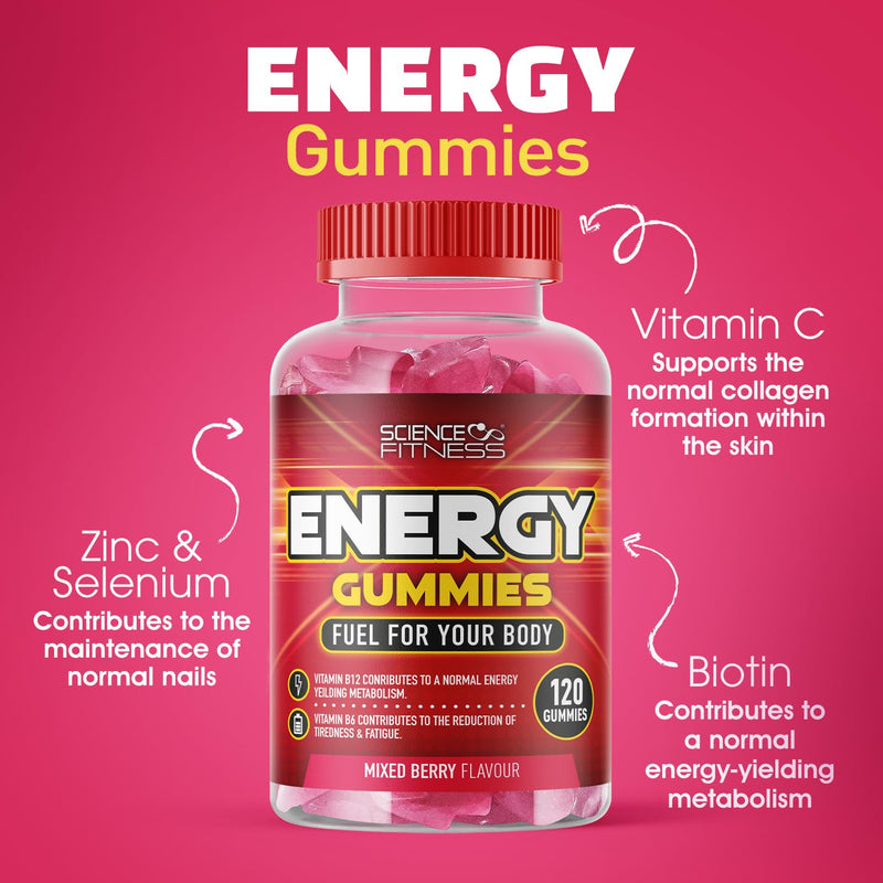 Energy Gummies |120 Mixed Berry Flavour Gummies from Science Fitness Brand |4 Months Supply 120