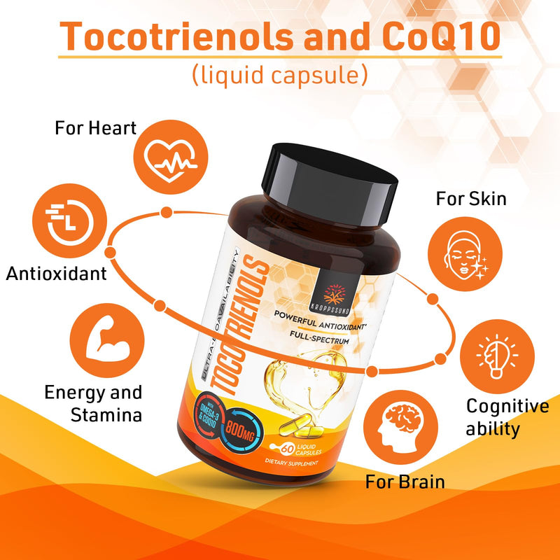 [Australia] - Kroppssund Tocotrienols 800mg Supplement | Rich in Vitamin E Tocotrienols | Cardiovascular, Antioxidant, Cellular Energy Production - 120 Liquid Capsules Unflavored 60 Count (Pack of 2) 
