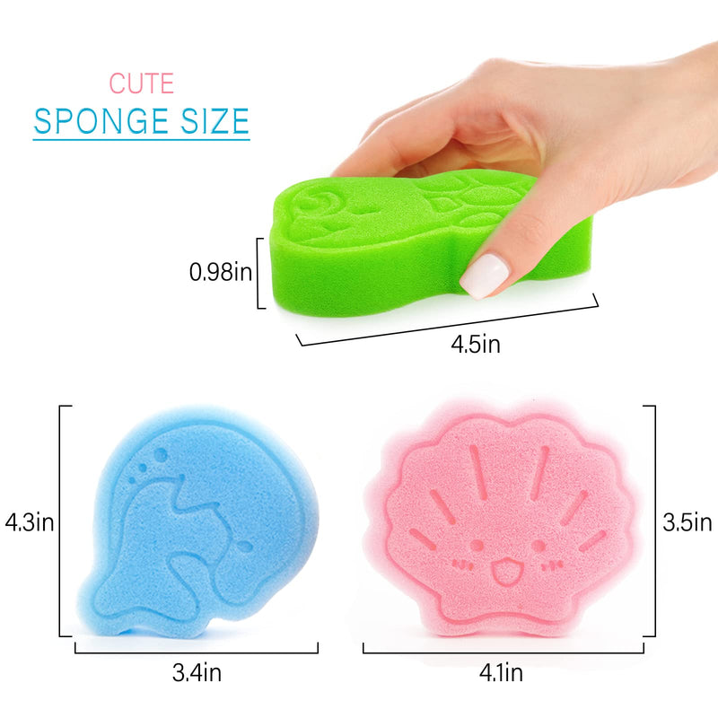 [Australia] - Baby Bath Sponge, Natural Cute Shapes Soft Shower Sponges for Bathing, Bathtub Foam for Infants and Toddler, 3pcs : Blue Dolphin, Pink Shell, Green Turtle 