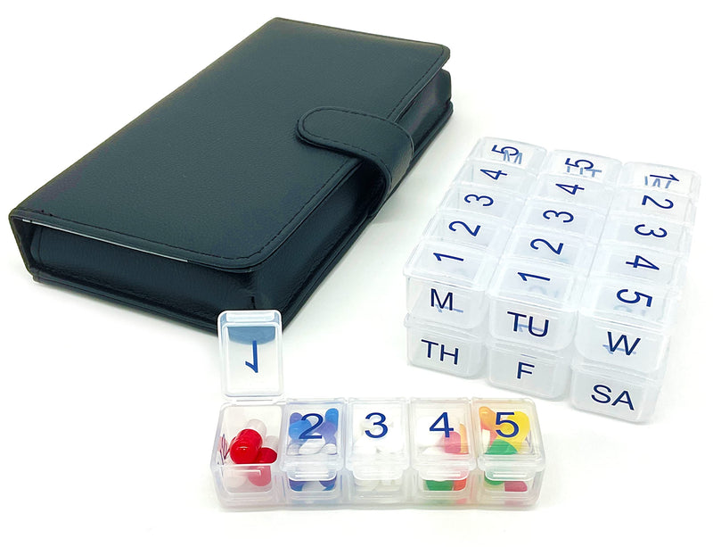e-Pill 5 Times a Day x 7 Day Compact Weekly Pill Organizer, Vitamin and Medicine Pill Box - with Discreet Case