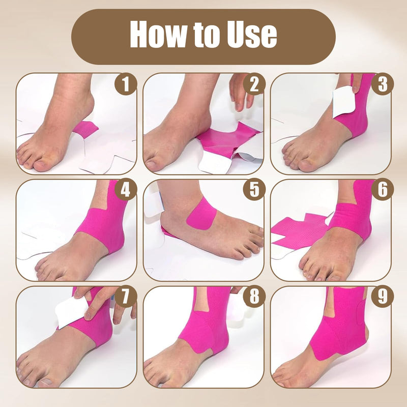 Yootiko 10 Pcs Precut Kinesiology Tape for Ankle, Minimize Ankle Sprain Provides Support Ligament, Waterproof and Breathable Hypoallergenic Ankle (Skin Color)