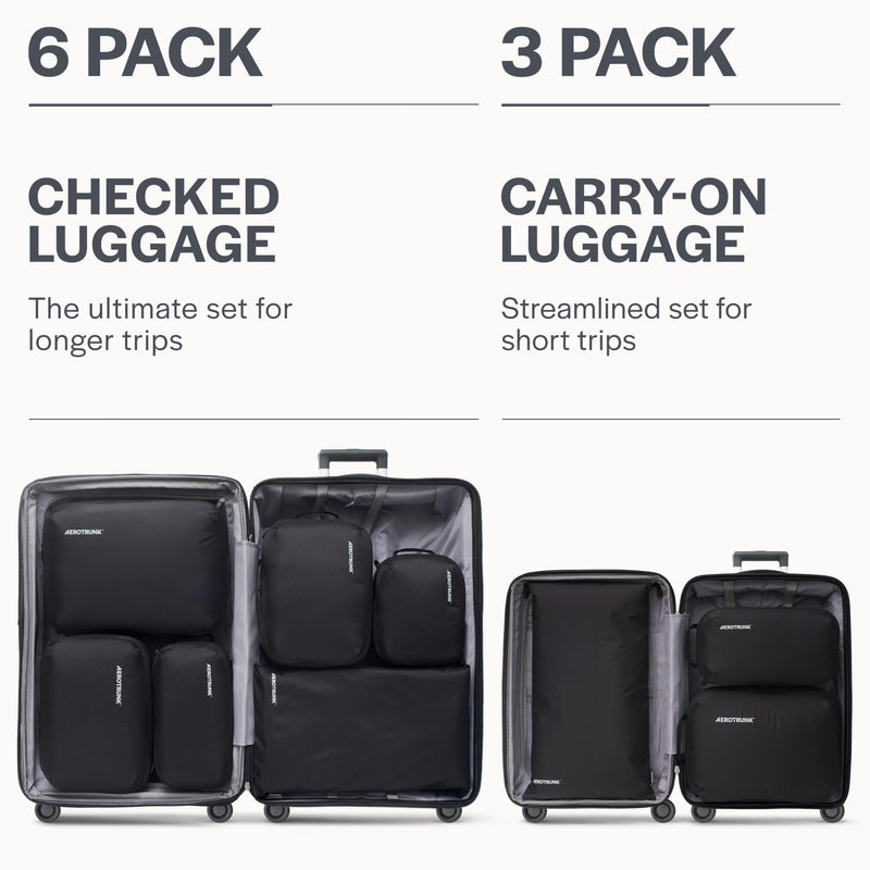 Ultralight Compression Packing Cubes for Travel, 6-Pack, Black | Pack 2x more clothes, Maximize luggage space, YKK Compression zippers, Stay organized, Ultralight travel organizer bags