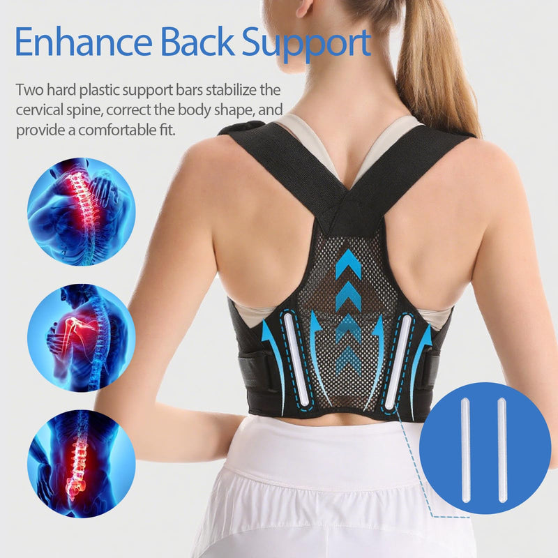 [Australia] - Back Brace Support for Women and Men, Adjustable Posture Corrector Lightweight Lumbar Support Shoulder Straightener for Neck Shoulder Upper (XL-Black) XL-Black 