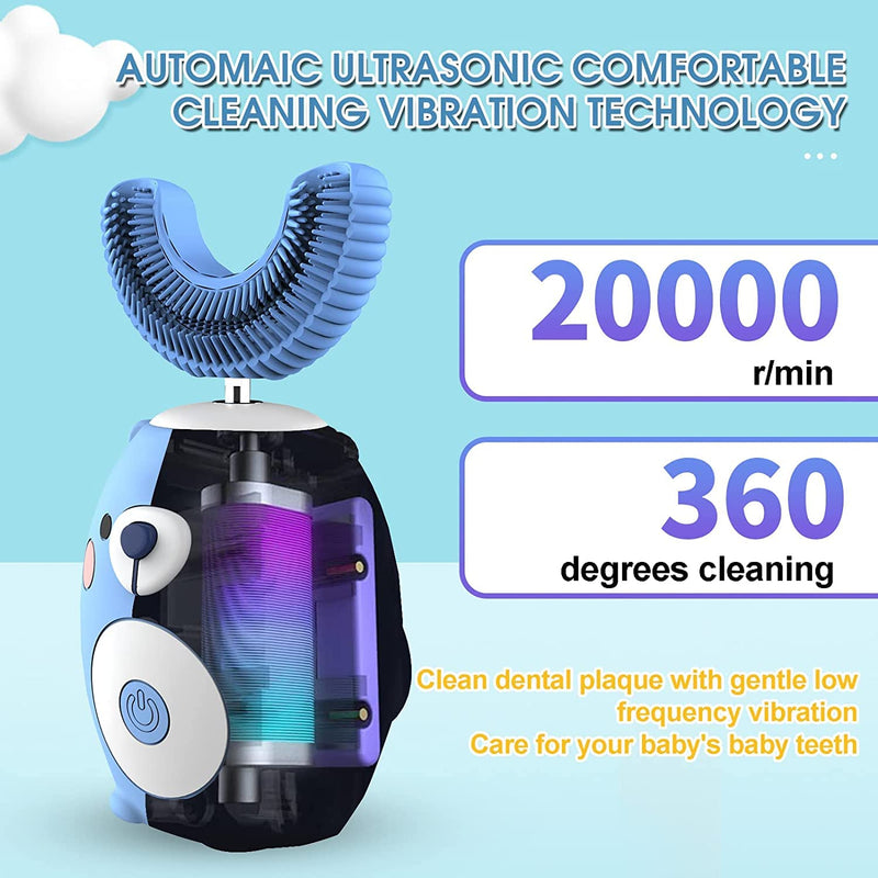 GASLIKE Kids Toothbrush Electric, U Shaped Ultrasonic Automatic Toothbrush with 2 Brush Heads, Six Cleaning Modes, Cartoon Modeling Design for Kids, Special for Birthday Gift (Blue, 2-7Age) Blue