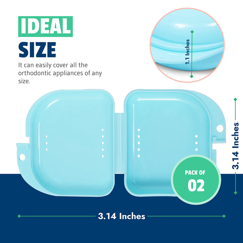 [Australia] - Retainer Case - Pack of 2 - Odorless Mouth Guard Case - Ventilated, Durable & Hygienic for Carrying and Protecting Braces, Dentures & Aligners - 3.14 x 3.14 x 1.1 - (Bluish) Set of 2 Bluish 