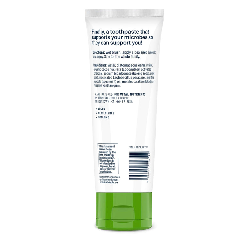 [Australia] - Vital Nutrients Hyperbiotics Activated Charcoal Probiotic Toothpaste | Fluoride Free Toothpaste with Oral Probiotics | Supports Healthy Mouth Flora, Fresher Breath, Teeth Whitening* | Vegan | 4 oz 4 Ounce (Pack of 1) 