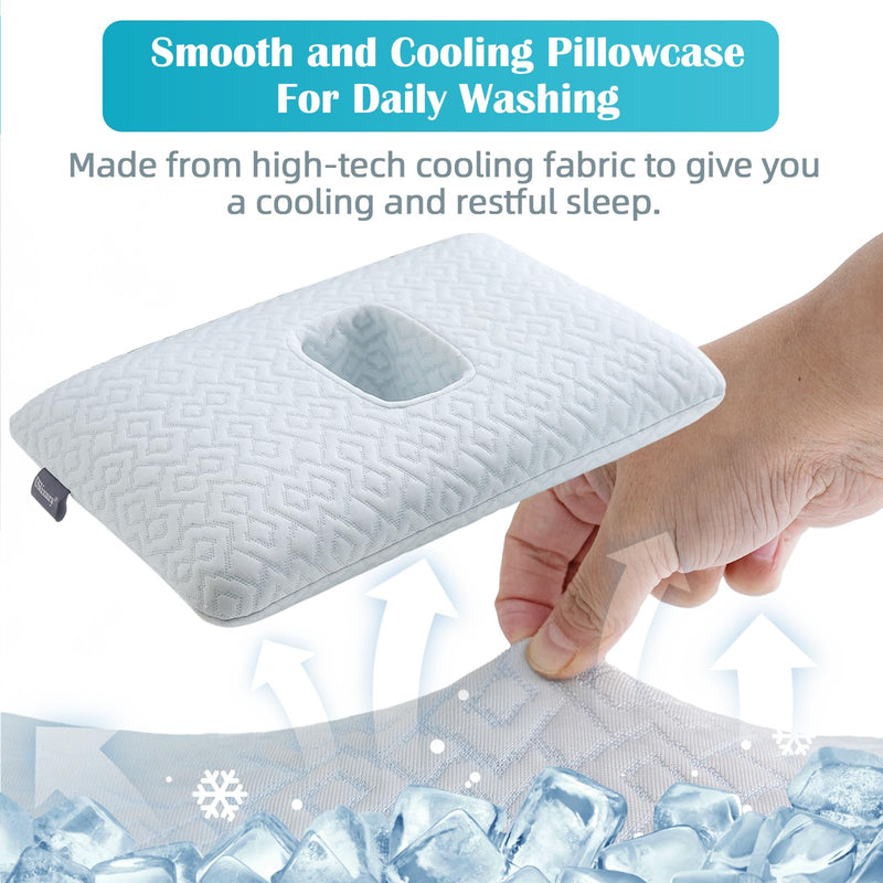 [Australia] - USlixury Ear Piercing Pillow with Foam Plug - Ear Pillow with Off Center and 4.7"X3.2" Hole, Soft CertiPUR-US Memory Foam, Cooling Piercing Pilow for Side Sleepers, Traveling, 16"X11"X4'' 16"*11"*4'' 