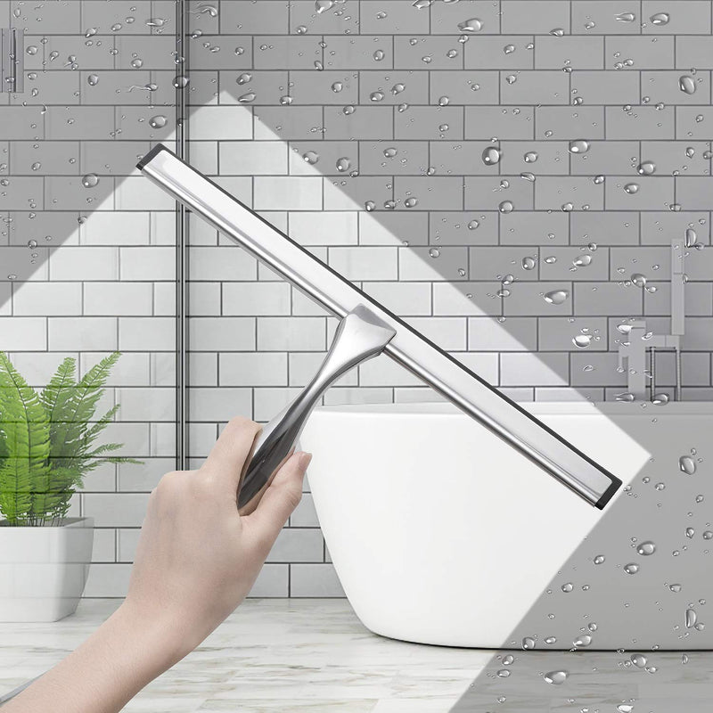 [Australia] - Simtive 12-Inch Shower Squeegee Set, includes Shower Door Hook and Adhesive Hook, Squeegee for Shower Doors, Mirror and Window, Silver 