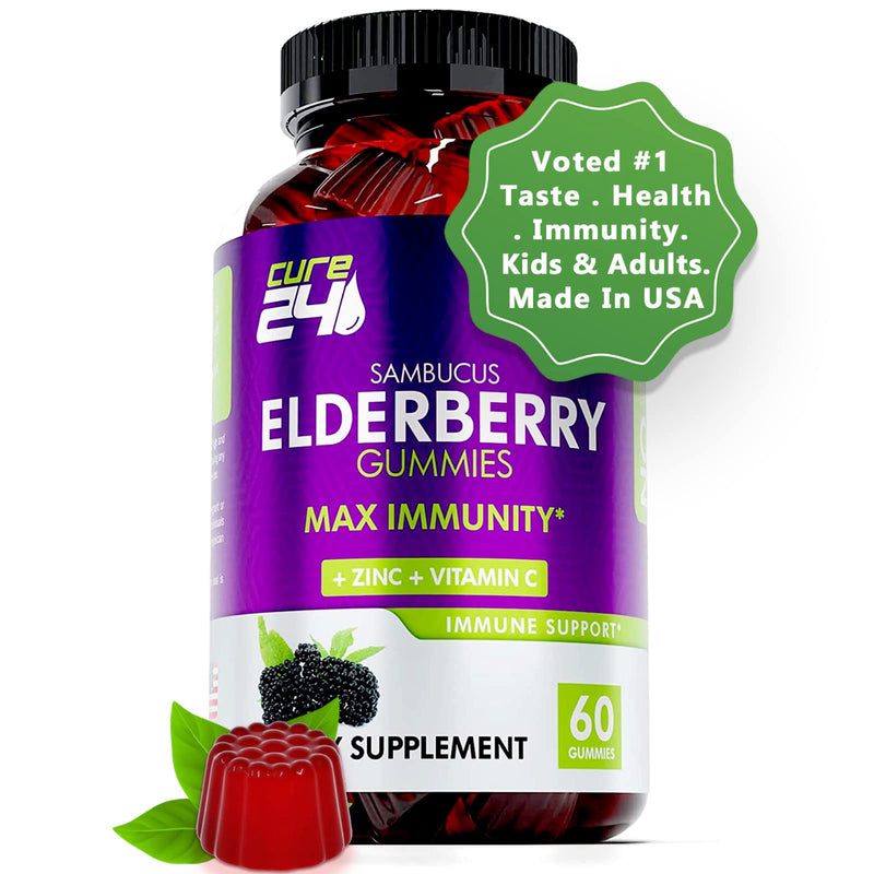 [Australia] - Sambucus Elderberry Gummies for Adults & kids, Black Elderberry Vitamin C and Zinc Supplements, Triple immune support Supplement, 60 chews, Made in USA 