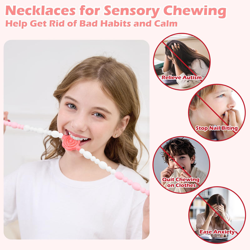 [Australia] - Chew Necklaces for Sensory Kids Adults, Flower Chewy Necklace Sensory Toys for Autism Nail Biting Anxiety, Fidget Necklace Oral Chew Toys, ADHD Tools for Boys Girls Blush Lavender 