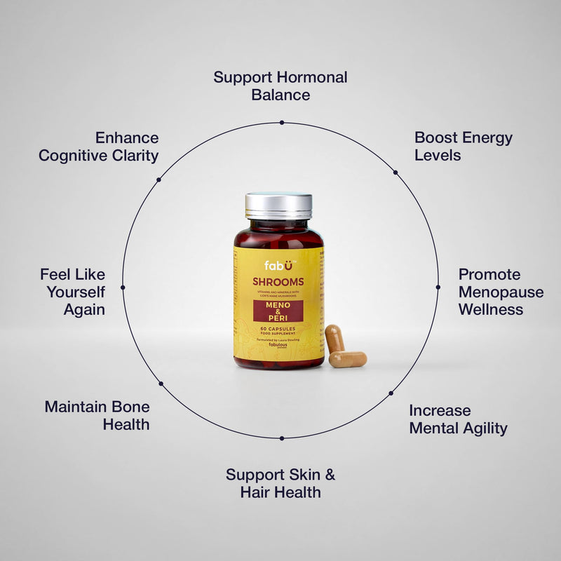 fabÜ Shrooms MENO & PERI - Lion's Mane Mushroom & Magnesium Supplements for Women During Menopause - Natural Perimenopause Support - Hormone Balance & Energy Support (60 Capsules) Lion's Mane Mushroom (for Menopause)