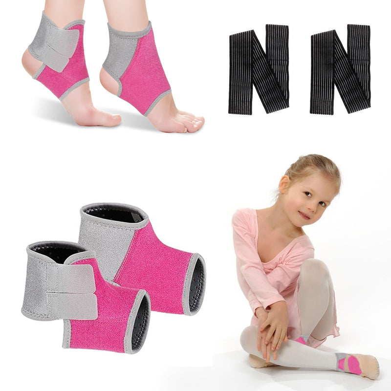 2 Pairs Kids Ankle Brace Set, Children Foot Support Stabilizer Wraps Protector Guard, Ankle Support Elastic Kids Compression Socks, for Plantar Fasciitis, Swelling, Injury Recovery Pink Medium