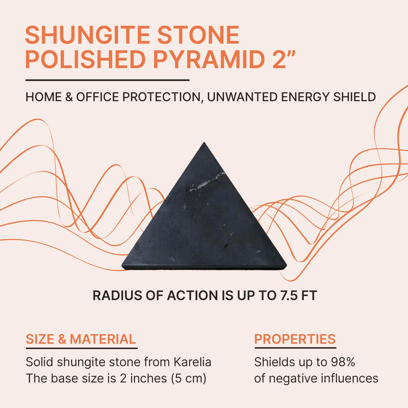 [Australia] - Karelian Heritage Shungite Stone Pyramid 2" | Authentic Shungite Stones Protection Polished Pyramid 2 inches (5 cm) | Black Stone Crystal Pyramid for Whole House Protection and Meditation PP03 5 cm, 1.96 inches 