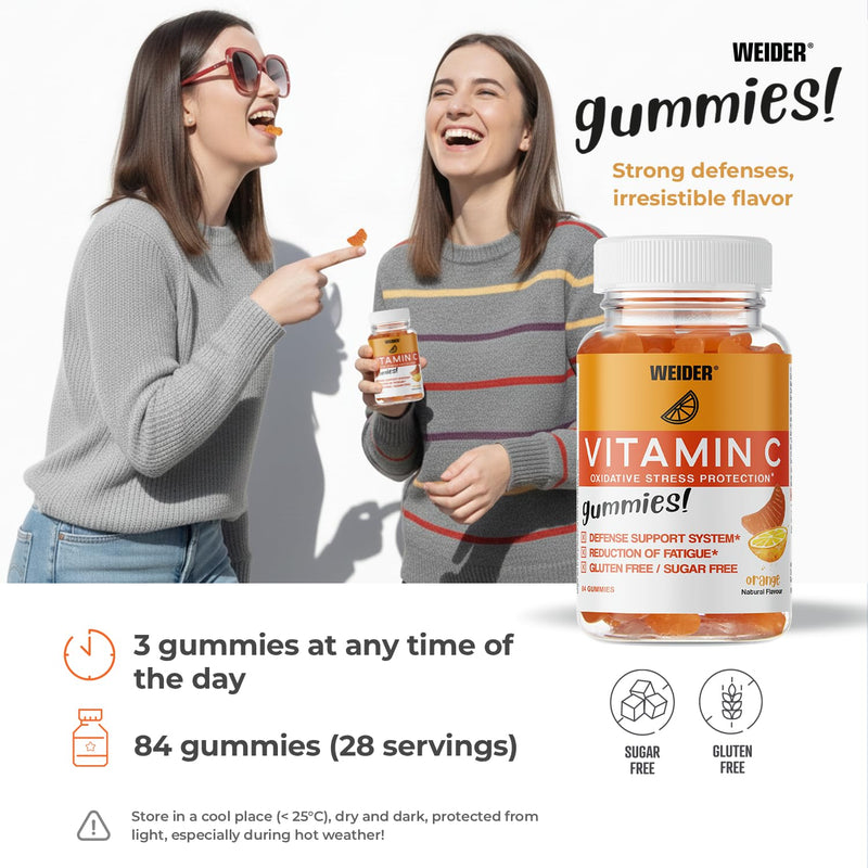 Weider Vitamin C Gummies - Reduces Fatigue and Supports Immune System Function - 250 mg per dose - Sugar- and Gluten-Free - Natural Flavours - 84 Gummies