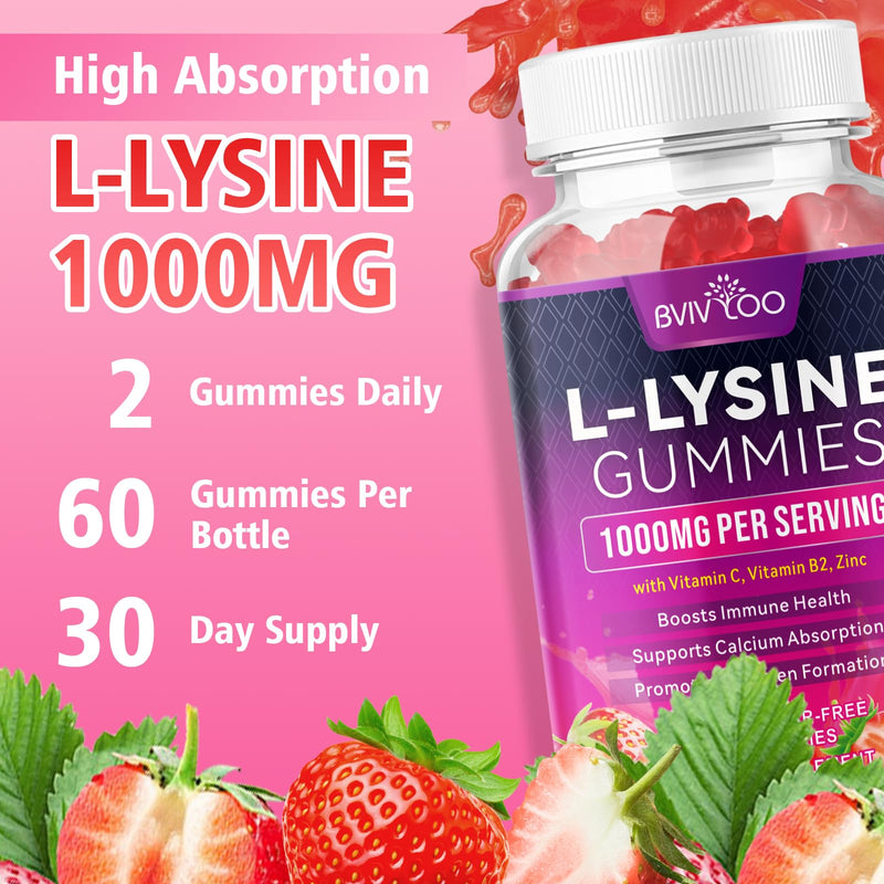 [Australia] - L-Lysine 1000mg Gummies for Immune Support & Skin Health - High Potency Vegan Gummies, Sugar-Free, Natural Berry Flavor, Gluten-Free Chewable Supplement for Adults & Kids - 60 Gummiess 1pack 