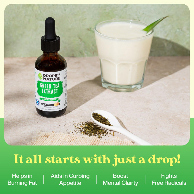[Australia] - Green Tea Extract - 1000mg - 50% EGCG - Green Tea Liquid Drops, 4x more Powerful than Pills & Capsules - 2oz. Antioxidant & Immune Supplement - Vegan Skin & Heart Support + Brain Health & Memory Boost 