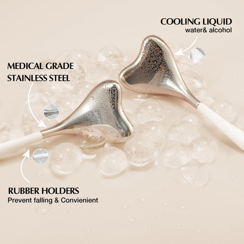 2-in-1 Gua Sha Cryo Sticks, Facial Skin Care Tools for Women Face and Eyes Massage, Unbreakable Stainless Steel Esthetician Supplies, Cooling Spa Ice Globes Roller with Carry Case Silver