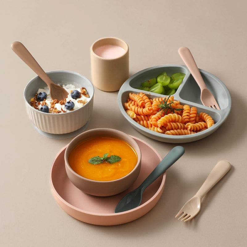 [Australia] - 12 Pieces Toddler Utensils Set, Plastic Spoons and Forks Set for Kids, Children Safe Flatware, Plastic Reusable Cutlery, BPA Free, Dishwasher Safe Neutral 