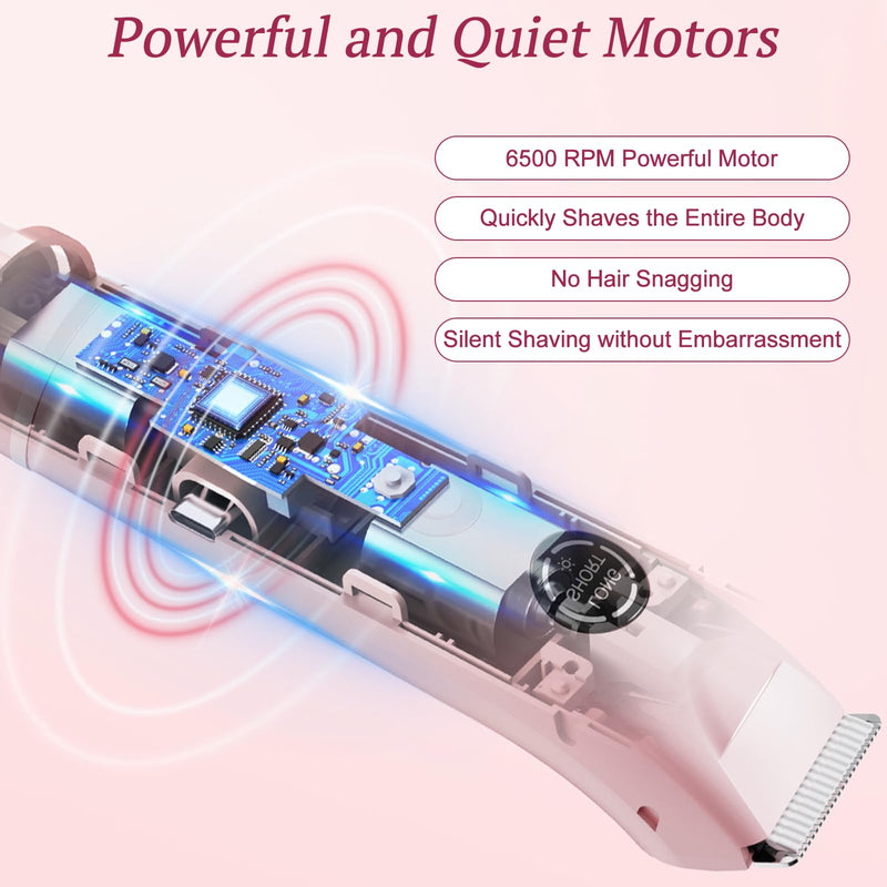 2025 New Bikini Trimmer for Women, 4 in 1 Dual Head Electric Razor, IPX7 Waterproof (Wet/Dry), Painless Hypoallergenic for Shower & Travel, USB Rechargeable for Pubic/Underarm/Leg, Pink