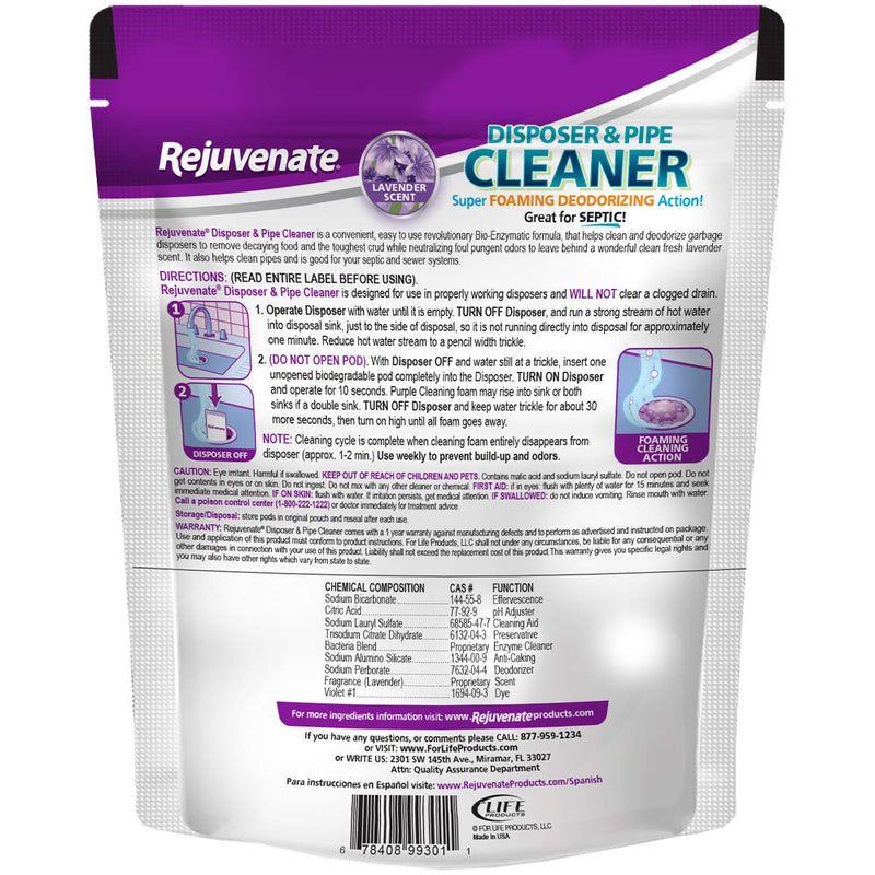 [Australia] - Rejuvenate Garbage Disposal and Drain Pipe Cleaner Powerful Foaming Action and Removes Garbage Disposal Smells 6 Unit Pack Lavender Scent 6 Count - Lavender Disposer and Pipe Cleaner 