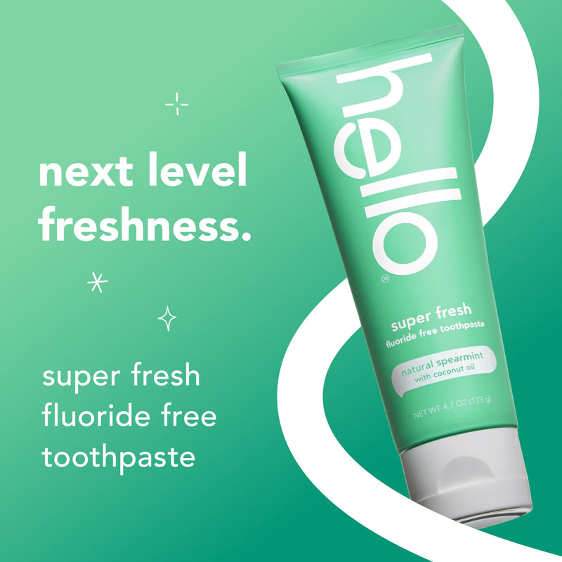 [Australia] - hello Super Fresh Fluoride Free Toothpaste, Toothpaste for Bad Breath, Helps Remove Surface Stains, Natural Spearmint, 3 Pack, 4.7 Oz Tubes 