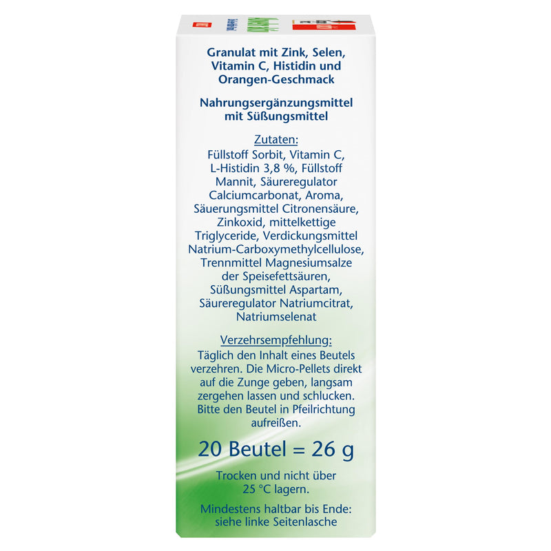 [Australia] - Doppelherz Defense Active DIRECT - with zinc, selenium & vitamin C to support the immune system PLUS histidine - 20 micro pellets with orange flavor 26 g (pack of 1) 