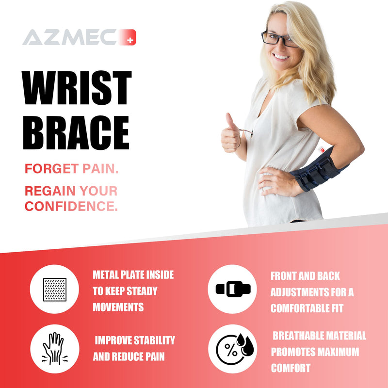 Azmec Wrist Brace For Left Hand – Carpal Tunnel Brace – Large Navy Adjustable Wrist Support for Carpal Tunnel, Tendonitis Arthritis Pain Relief, 7.5 – 8.5 inches