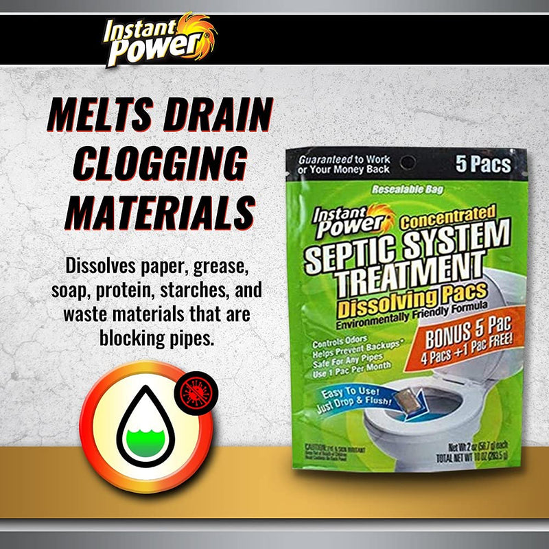 [Australia] - Instant Power Concentrated Septic System Treatment Dissolving Pacs, Controls Odors, Safe on Pipes, 5 Pacs 