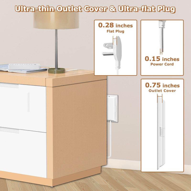 [Australia] - Outlet Cover Extension Cord 6 Feet, Ultra-Thin Outlet Concealer with Flat Plug Power Strip 5 AC Outlets, Childproof Flat Extension Cord Outlet Cover, 1875W for Kitchen, Home, Office 