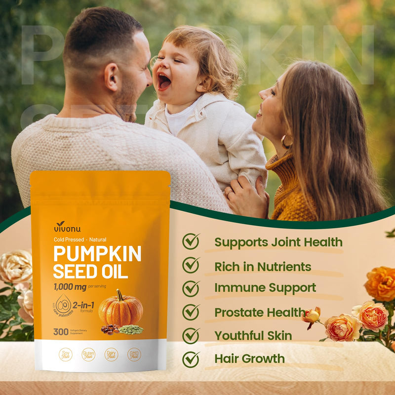 [Australia] - Pumpkin Seed Oil with Saw Palmetto Capsules | Cold Pressed, Pure Virgin Oil, Essential Fatty Acids & Phytosterols 300 Softgels Supports Hair, Urinary, Bladder & Prostate Health, Non-GMO 300pcs/1bag 