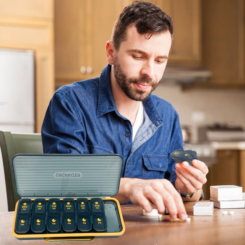 7-Day Pill case 2 Times a Day, Pill Organizer 2 Times a Day,Am Pm Daily Pill Case Travel Pill Organizer,Large Capacity Pill Organizer for Medicine Vitamin Fish,14 Cells 2 Times a Day Pill Organizer