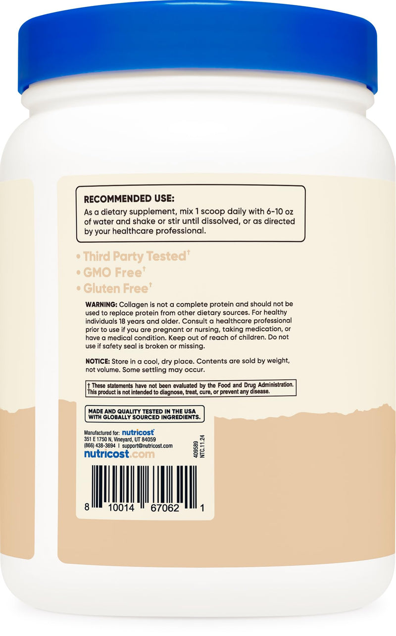 [Australia] - Nutricost Collagen Peptides Powder 1LB (454 G) (Vanilla) - Grass Fed Bovine Collagen Hydrolysate Vanilla 1 Pound (Pack of 1) 